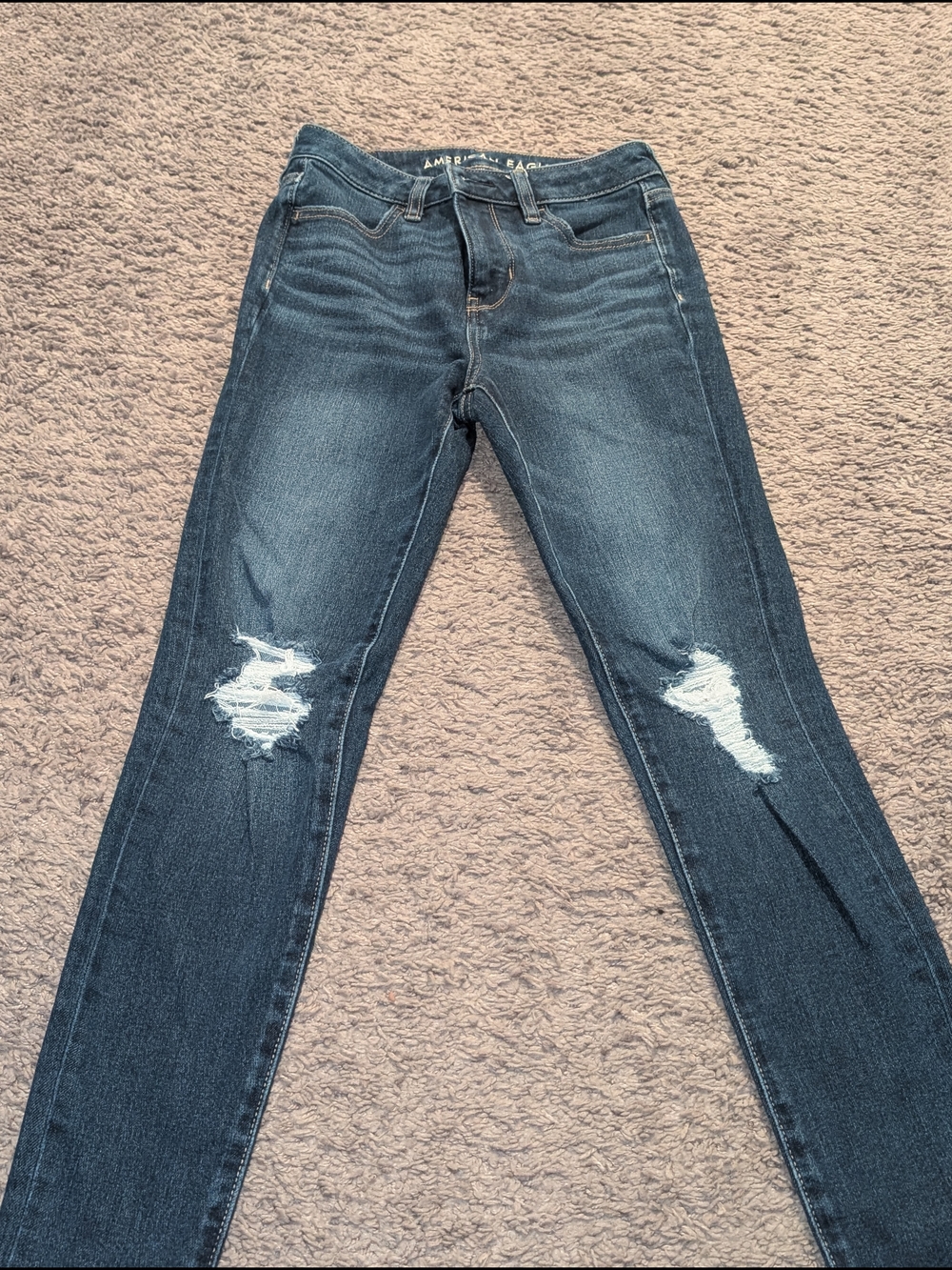American Eagle Outfitters Dark Blue Ripped Skinny Jeans - Women